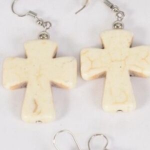 Cross Earrings IVORY Semiprecious Stone Cream Hypoalalergenic Light weight NEW